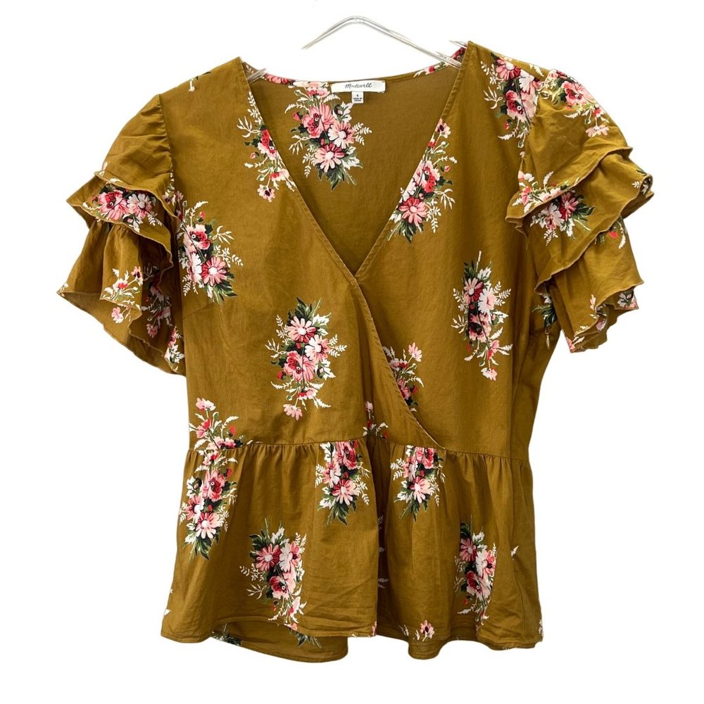 Madewell Mustard Floral Ruffle Blouse